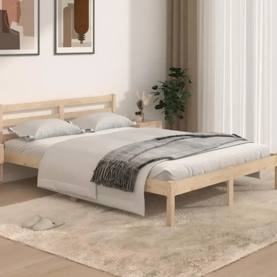 Twijfelaars-vidaXL - Bed frame met hoofdeinde - Naturel - Massief grenenhout - 140x190 cm