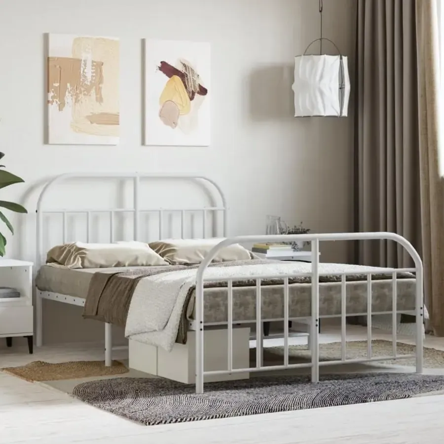 Twijfelaars-vidaXL - Bed frame met hoofd- en voeteneinde - Wit - Metaal - 120x200 cm
