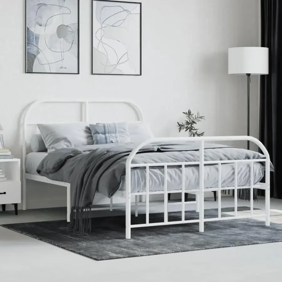 Twijfelaars-vidaXL - Bed frame met hoofd- en voeteneinde - Wit - Metaal - 120x200 cm