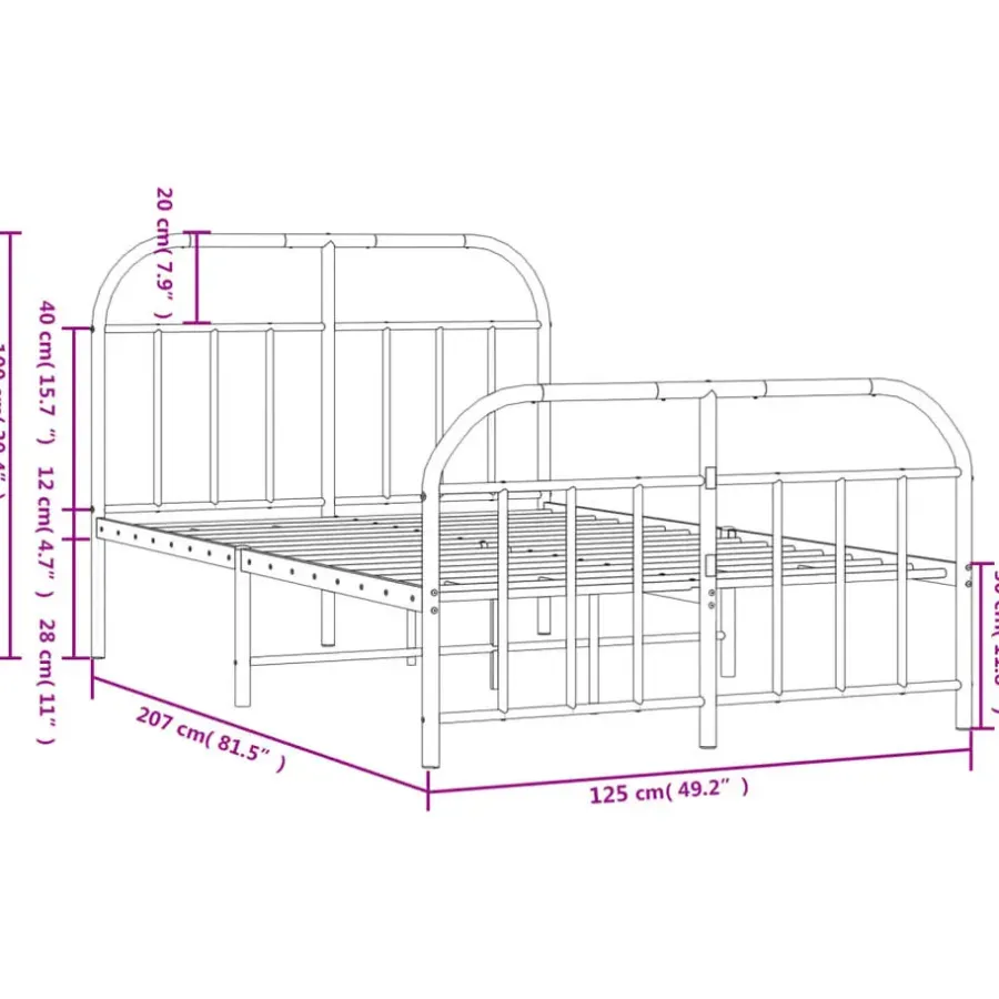 Twijfelaars-vidaXL - Bed frame met hoofd- en voeteneinde - Wit - Metaal - 120x200 cm