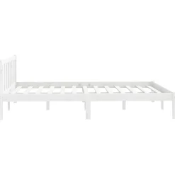2-Persoons Bedden-vidaXL - Bed frame met hoofdeinde - Wit - Massief grenenhout - 160x200 cm