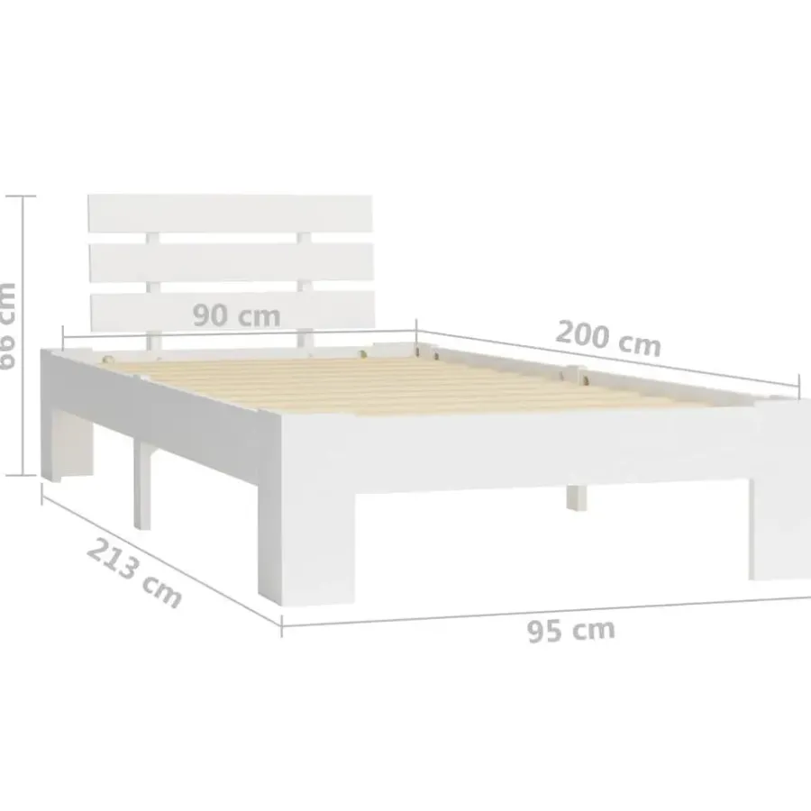 1-Persoons Bedden-vidaXL - Bed frame met hoofdbord - Wit - Massief grenenhout - 90x200 cm