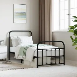 vidaXL - Bed frame met hoofd- en voeteneinde - Zwart - Metaal - 90x200 cm