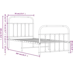 vidaXL - Bed frame met hoofd- en voeteneinde - Zwart - Metaal - 90x200 cm