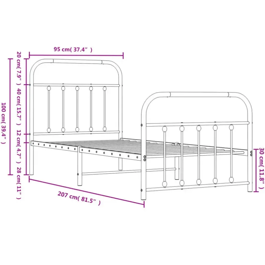 vidaXL - Bed frame met hoofd- en voeteneinde - Zwart - Metaal - 90x200 cm