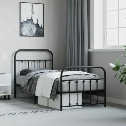 vidaXL - Bed frame met hoofd- en voeteneinde - Zwart - Metaal - 90x200 cm