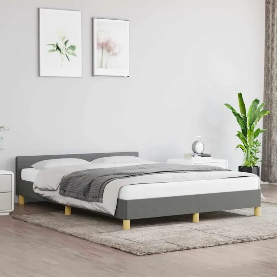 vidaXL - Bed frame met hoofdeinde - Donkergrijs - Stof - 140 x 200 cm