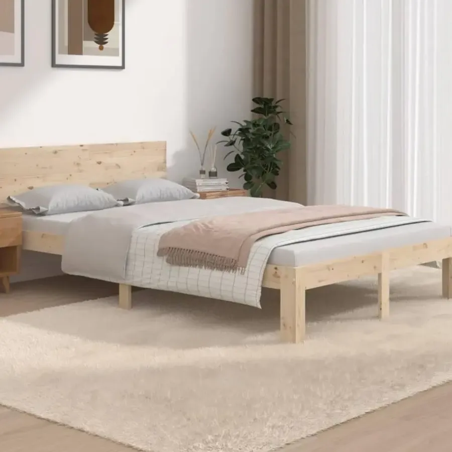 vidaXL - Bed frame met hoofbord - Naturel - Massief grenenhout - 120x190 cm