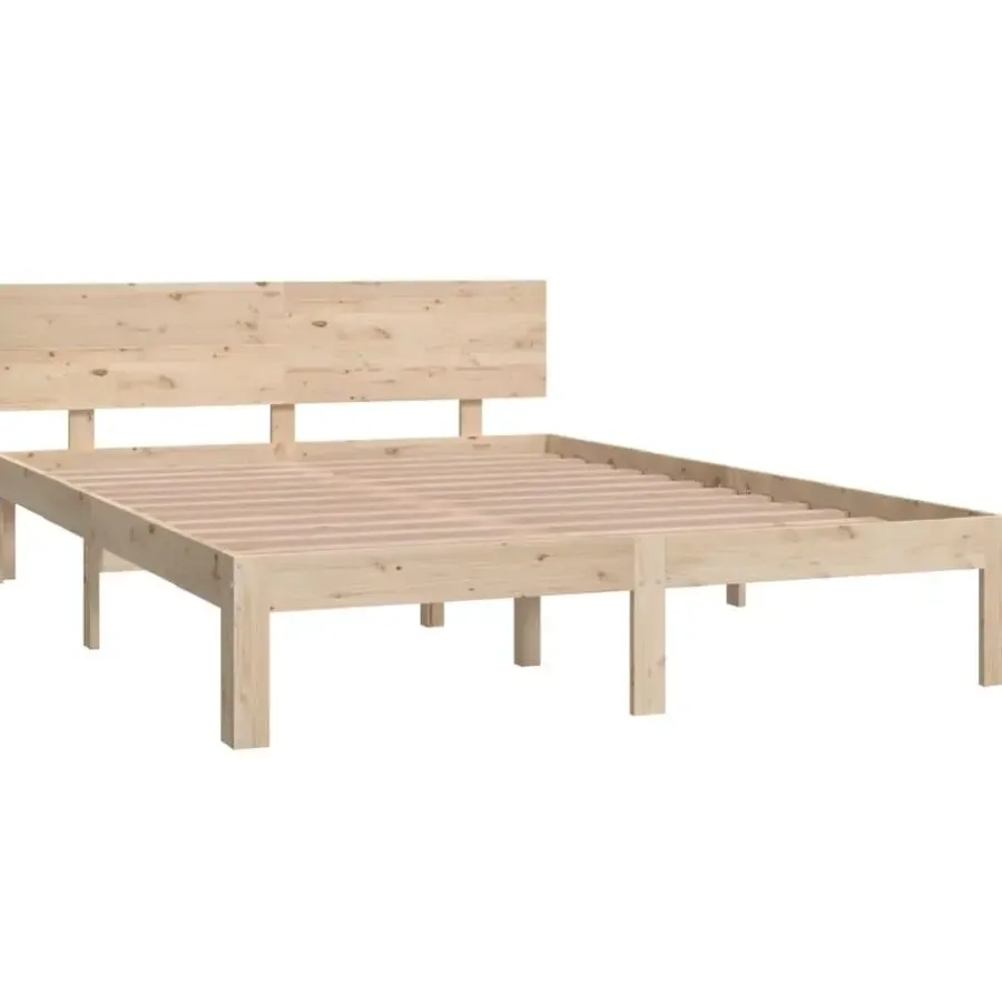 Twijfelaars-vidaXL - Bed frame met hoofdeinde - Naturel - Massief grenenhout - 140x200 cm