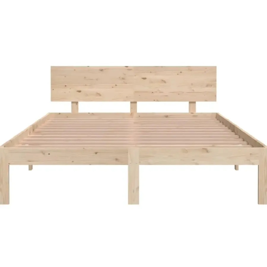 Twijfelaars-vidaXL - Bed frame met hoofdeinde - Naturel - Massief grenenhout - 140x200 cm