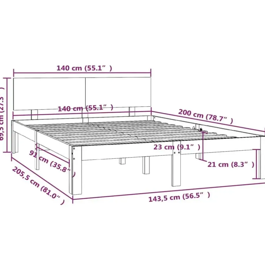 Twijfelaars-vidaXL - Bed frame met hoofdeinde - Naturel - Massief grenenhout - 140x200 cm