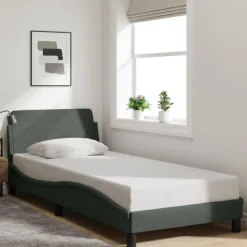 1-Persoons Bedden-vidaXL - Bed frame met hoofdbord - Donkergrijs - Stof - 80x200 cm