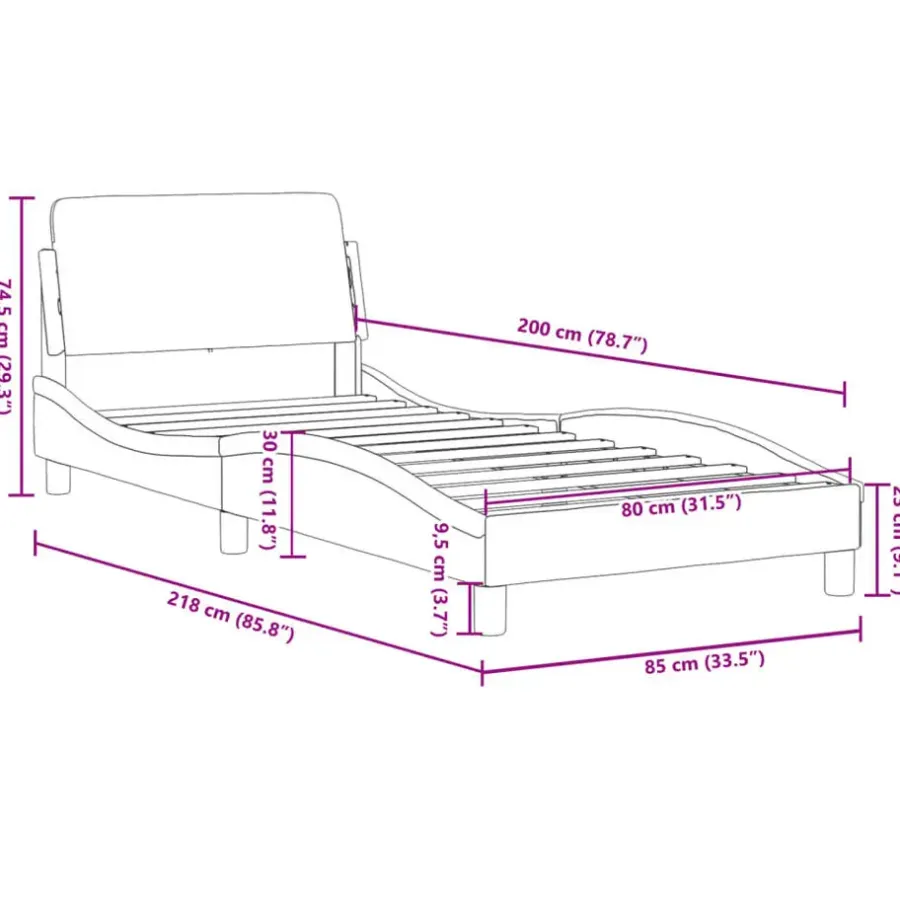 1-Persoons Bedden-vidaXL - Bed frame met hoofdbord - Donkergrijs - Stof - 80x200 cm