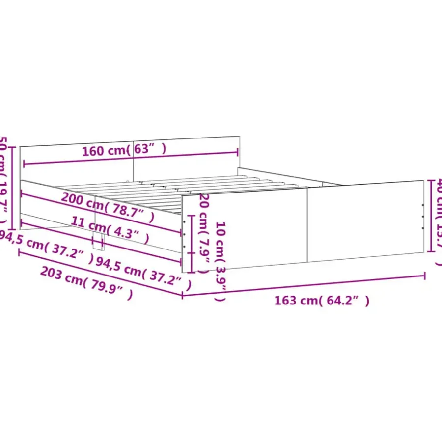 vidaXL - Bed frame met hoofd- en voeteneinde - Sonoma eikenkleur - 160x200 cm