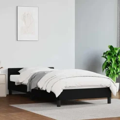 vidaXL - Bed frame met hoofdeinde zonder matras - zwart - Kunstleer - 90x200 cm