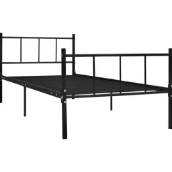 1-Persoons Bedden-vidaXL - Bed frame met hoofdeinde zonder matras - Zwart - Metaal - 90x200 cm