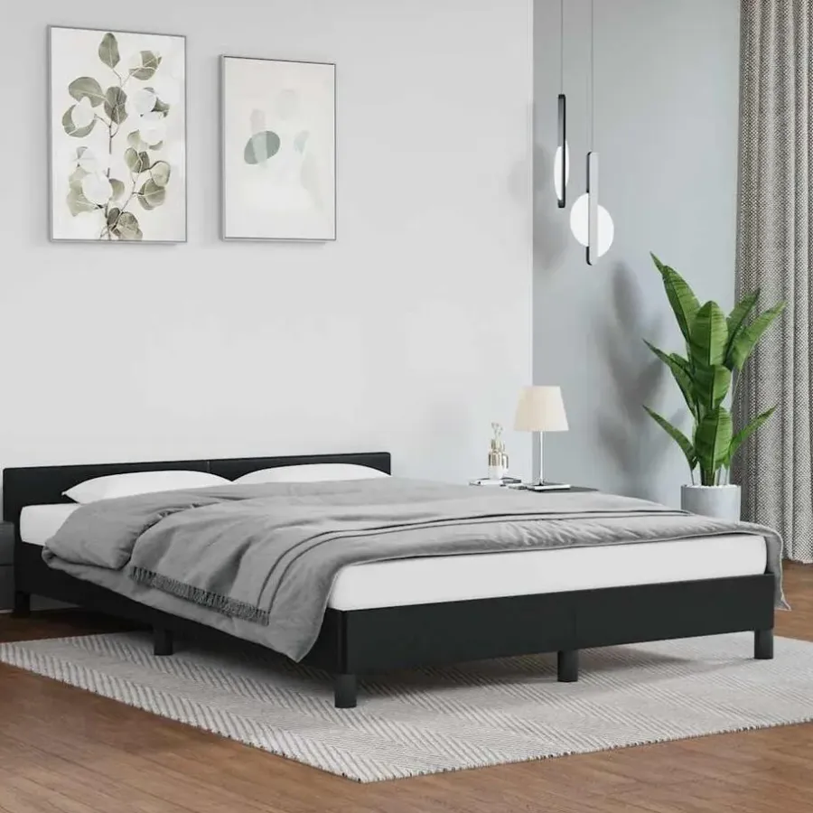 vidaXL - Bed frame met hoofdeinde - Zwart - Kunstleer - 140 x 200 cm