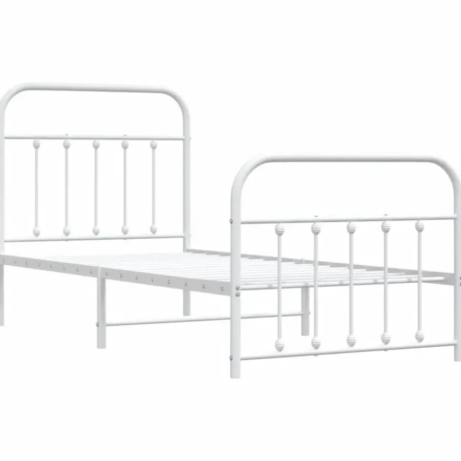 1-Persoons Bedden-vidaXL - Bed frame met hoofd- en voeteneinde - Wit - Metaal - 90x190 cm