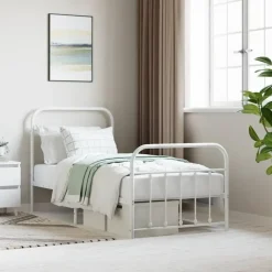 1-Persoons Bedden-vidaXL - Bed frame met hoofd- en voeteneinde - Wit - Metaal - 90x190 cm