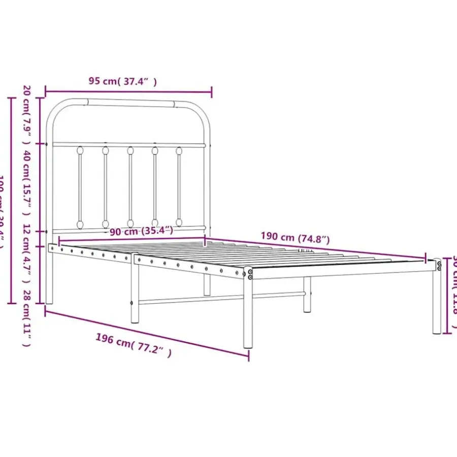 1-Persoons Bedden-vidaXL - Bed frame met hoofd- en voeteneinde - Wit - Metaal - 90x190 cm