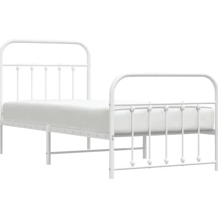 1-Persoons Bedden-vidaXL - Bed frame met hoofd- en voeteneinde - Wit - Metaal - 90x190 cm