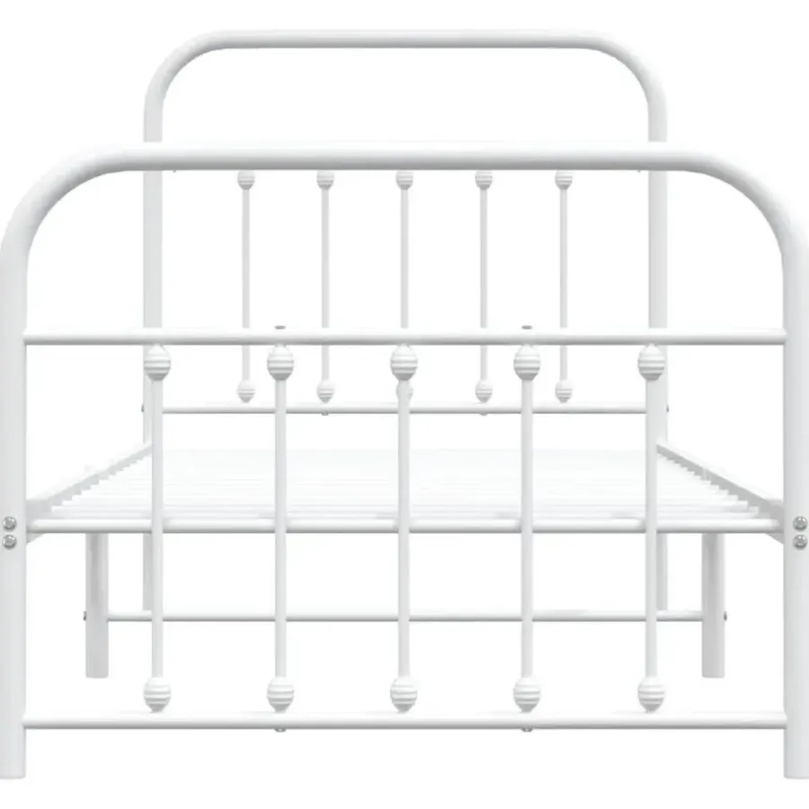1-Persoons Bedden-vidaXL - Bed frame met hoofd- en voeteneinde - Wit - Metaal - 90x190 cm