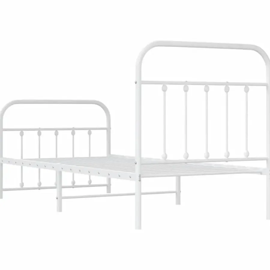 1-Persoons Bedden-vidaXL - Bed frame met hoofd- en voeteneinde - Wit - Metaal - 90x190 cm