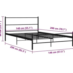 2-Persoons Bedden-vidaXL - Bed frame met hoofdeinde - Zonder matras - Zwart - Metaal - 140x200 cm
