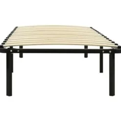 1-Persoons Bedden-vidaXL - Bed frame met hout lattenbodem - Zwart - Metaal - 90x200 cm