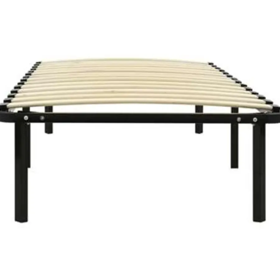 1-Persoons Bedden-vidaXL - Bed frame met hout lattenbodem - Zwart - Metaal - 90x200 cm