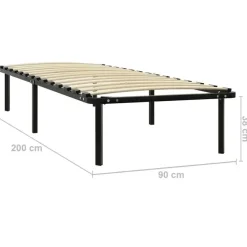 1-Persoons Bedden-vidaXL - Bed frame met hout lattenbodem - Zwart - Metaal - 90x200 cm