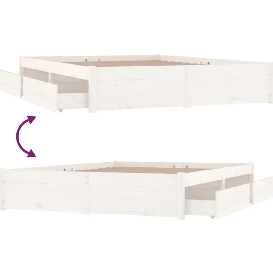 Twijfelaars-vidaXL - Bed frame met lades - Wit - Massief grenenhout - 140x200 cm