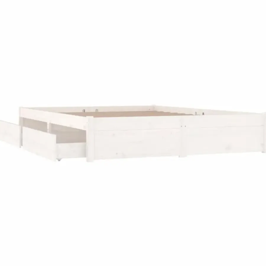 Twijfelaars-vidaXL - Bed frame met lades - Wit - Massief grenenhout - 140x200 cm