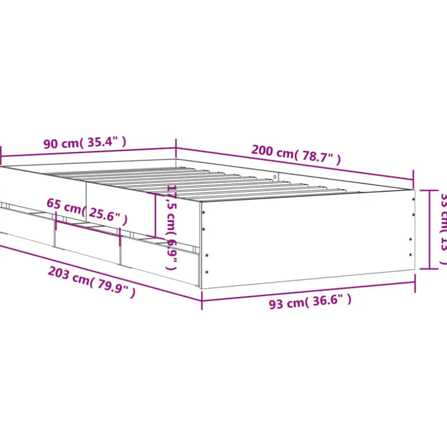 vidaXL - Bed frame met lades - Wit - Bewerkt hout - 90x200 cm