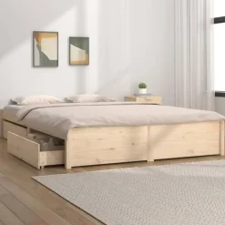 Twijfelaars-vidaXL - Bed frame met lades - Naturel - Massief grenenhout - 180x200 cm