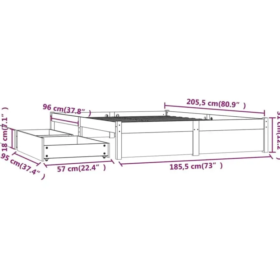 Twijfelaars-vidaXL - Bed frame met lades - Naturel - Massief grenenhout - 180x200 cm