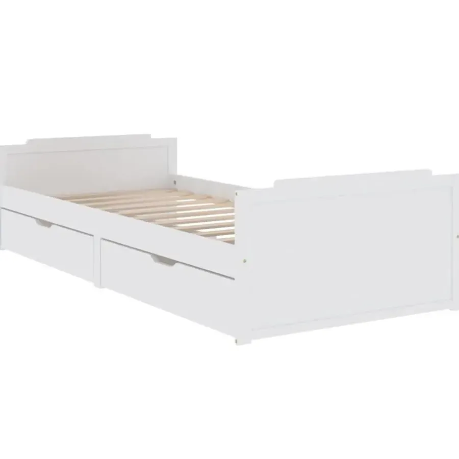1-Persoons Bedden-vidaXL - Bed frame met lades - Wit - Massief grenenhout - 90x200 cm