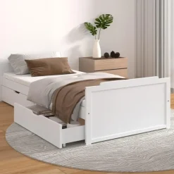 1-Persoons Bedden-vidaXL - Bed frame met lades - Wit - Massief grenenhout - 90x200 cm