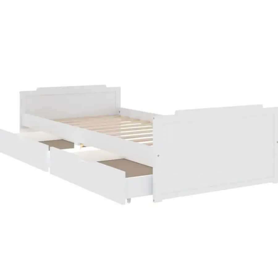 1-Persoons Bedden-vidaXL - Bed frame met lades - Wit - Massief grenenhout - 90x200 cm