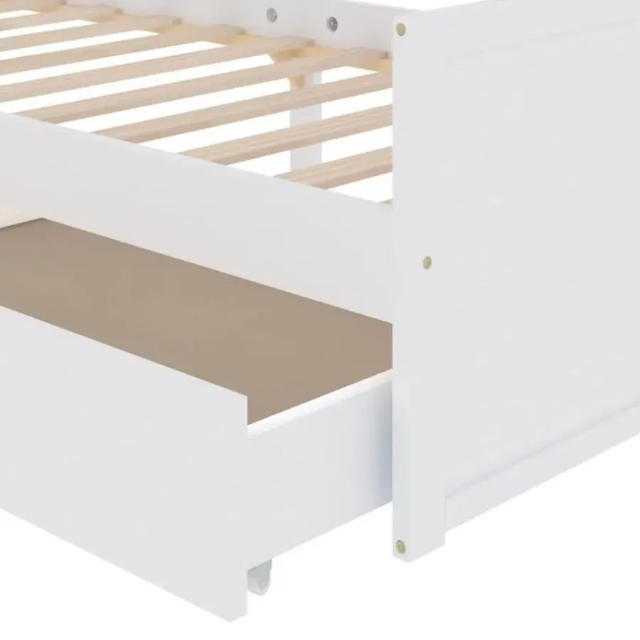 1-Persoons Bedden-vidaXL - Bed frame met lades - Wit - Massief grenenhout - 90x200 cm