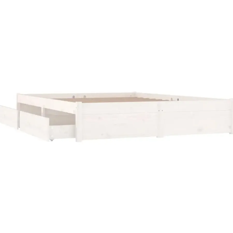 Twijfelaars-vidaXL - Bed frame met lades - wit - Massief grenenhout - 120x200 cm