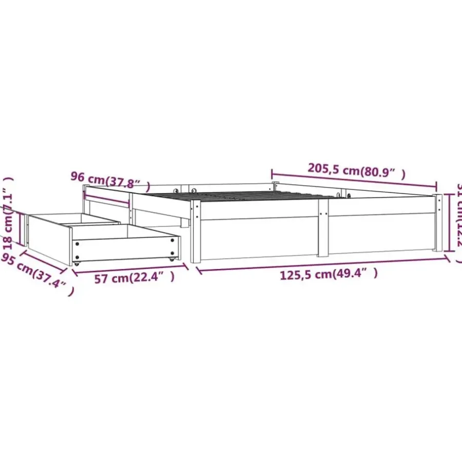 Twijfelaars-vidaXL - Bed frame met lades - wit - Massief grenenhout - 120x200 cm