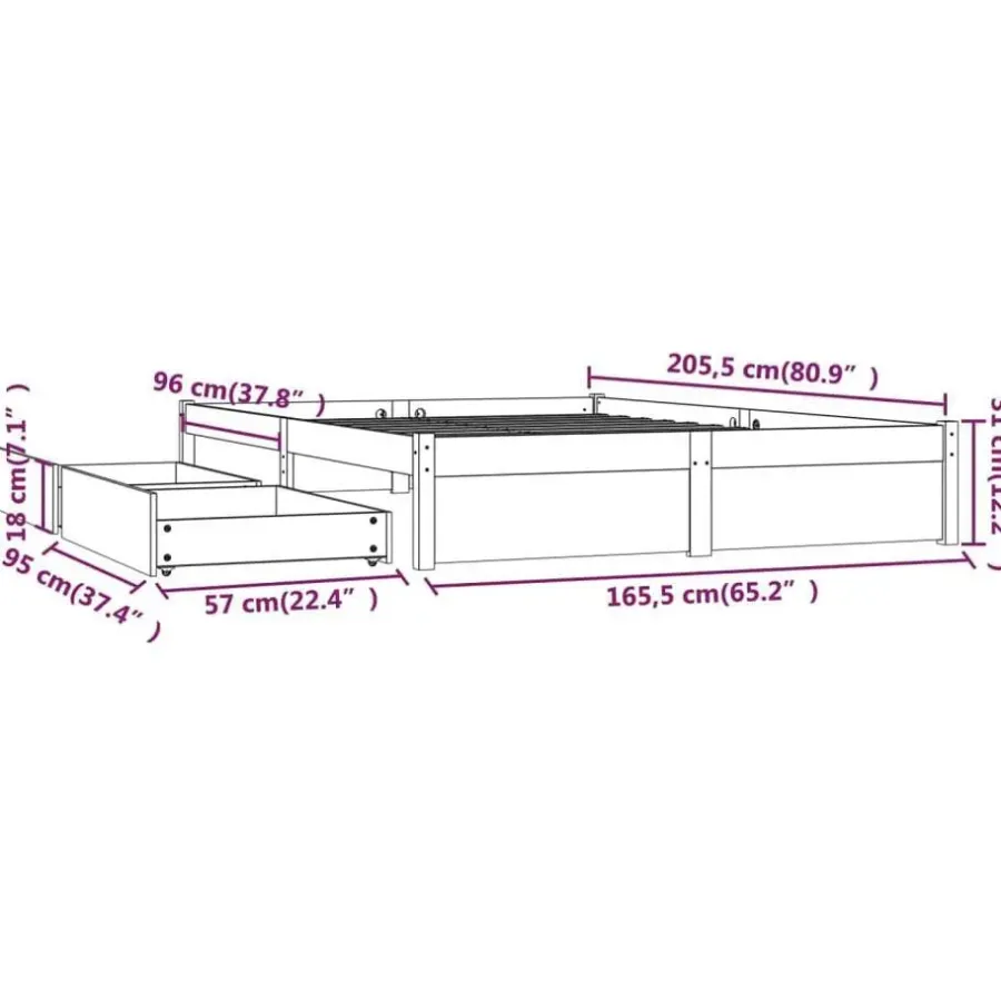 vidaXL - Bed frame met lades - Naturel - Massief grenenhout - 160x200 cm