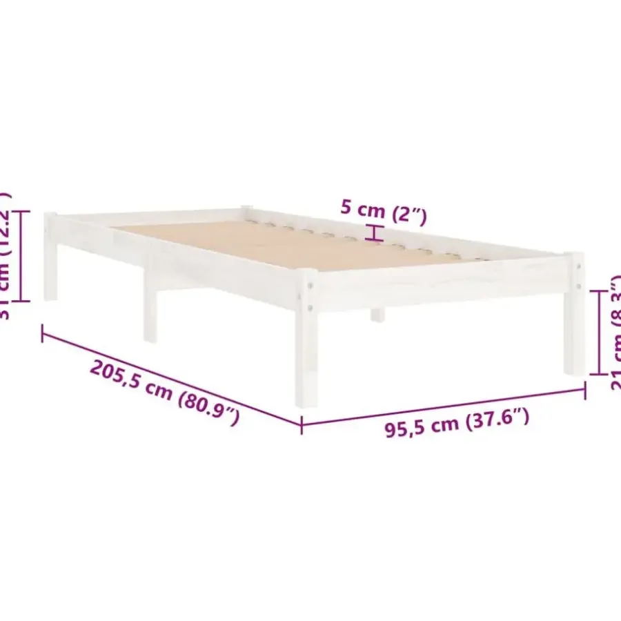 vidaXL - Bed frame met lattenbodem - Wit - Grenenhout - 90x200 cm