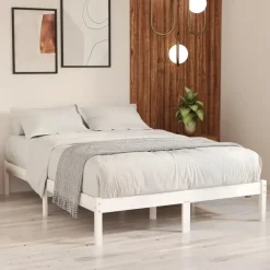 vidaXL - Bed frame met lattenbodem - Wit - Massief grenenhout - 140x200 cm