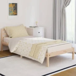 vidaXL - Bed frame met lattenbodem - Naturel - Massief grenenhout - 90x200 cm