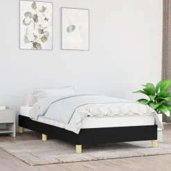 1-Persoons Bedden-vidaXL - Bed frame met lattenbodem zonder matras Zwart - Stof - 90x200 cm