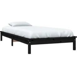 1-Persoons Bedden-vidaXL - Bed frame met lattenbodem - Zwart - Massief grenenhout - 90x200 cm
