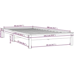 1-Persoons Bedden-vidaXL - Bed frame met lattenbodem - Zwart - Massief grenenhout - 90x200 cm