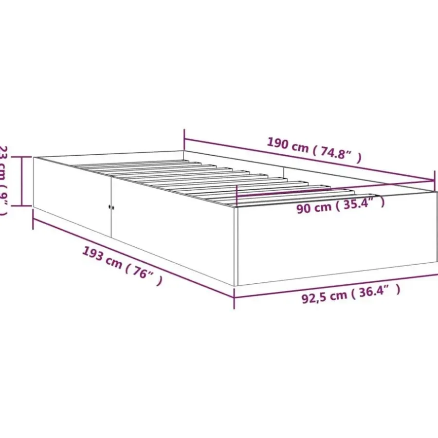 vidaXL - Bed frame met lattenbodem - Naturel - Massief hout - 90x190 cm